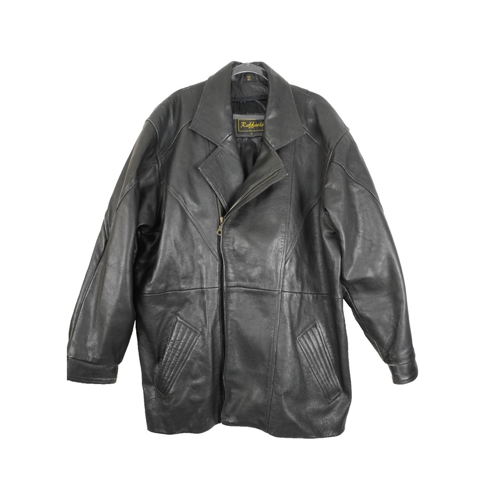 Vintage Raffaelo Jacket Sz XL Black 100% Leather 70s 80s Mob Motorcycle